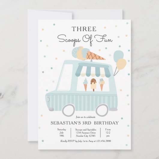 Ice Cream Truck 3 Scoops of Fun 3rd Birthday Kaart (Voorkant)