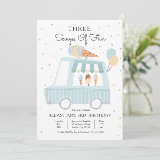 Ice Cream Truck 3 Scoops of Fun 3rd Birthday Kaart (Staand voorkant)
