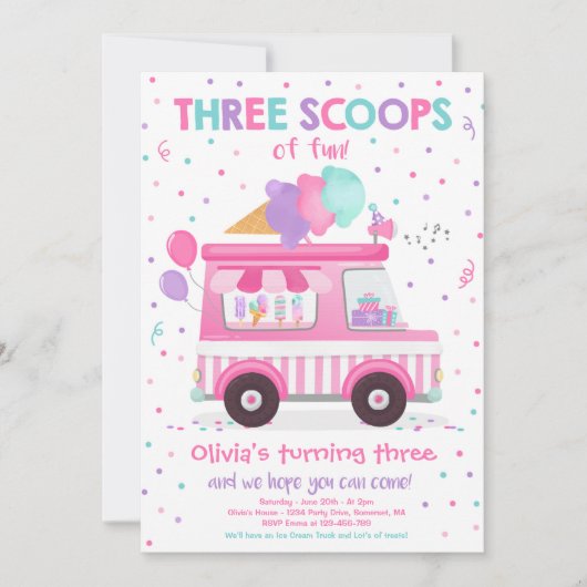 Ice Cream Truck 3 Scoops of Fun 3rd Birthday Kaart (Voorkant)