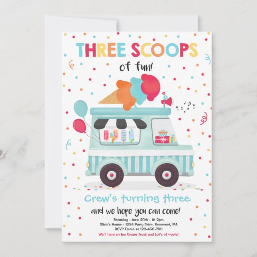 Ice Cream Truck 3 Scoops of Fun 3rd Birthday Kaart (Voorkant)
