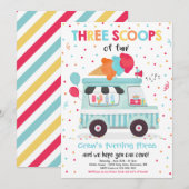 Ice Cream Truck 3 Scoops of Fun 3rd Birthday Kaart (Voorkant / Achterkant)