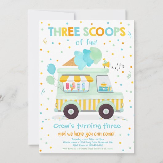 Ice Cream Truck 3 Scoops of Fun 3rd Birthday Kaart (Voorkant)