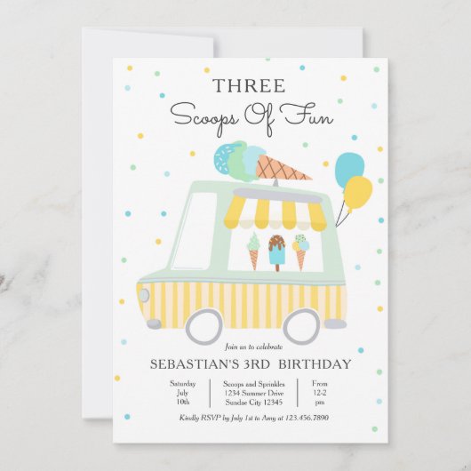 Ice Cream Truck 3 Scoops of Fun 3rd Birthday Kaart (Voorkant)