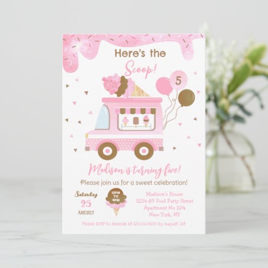Ice Cream Truck 5th 4th Birthday Party Save The Date (Staand voorkant)