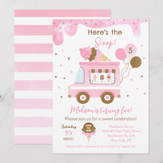 Ice Cream Truck 5th 4th Birthday Party Save The Date (Voorkant / Achterkant)