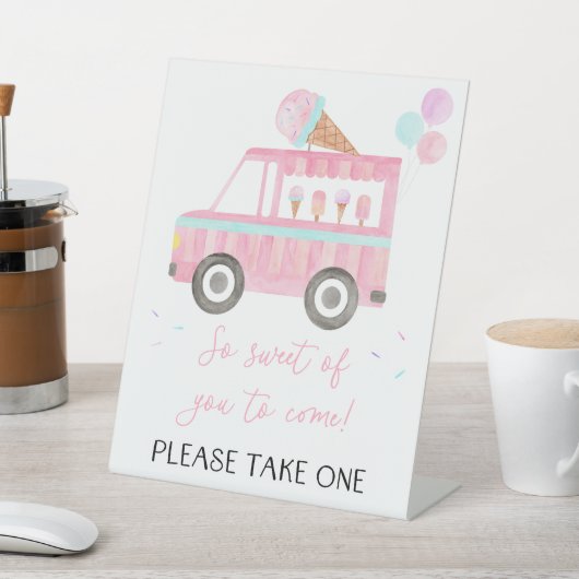 Ice Cream Truck Birthday Favor Reclamebord Met Voetstuk (Insitu)