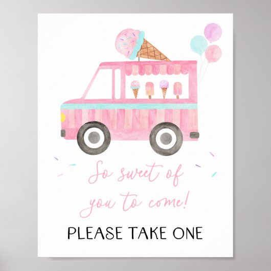 Ice Cream Truck Birthday Favor Sign Poster (Voorkant)