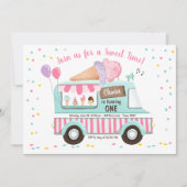 Ice Cream Truck Birthday Invitation Girl Pink Kaart (Voorkant)