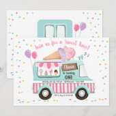 Ice Cream Truck Birthday Invitation Girl Pink Kaart (Voorkant / Achterkant)