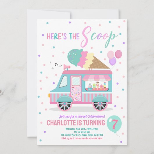 Ice Cream Truck Birthday Party Invitation Any Age Kaart (Voorkant)