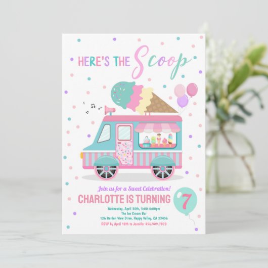 Ice Cream Truck Birthday Party Invitation Any Age Kaart (Staand voorkant)