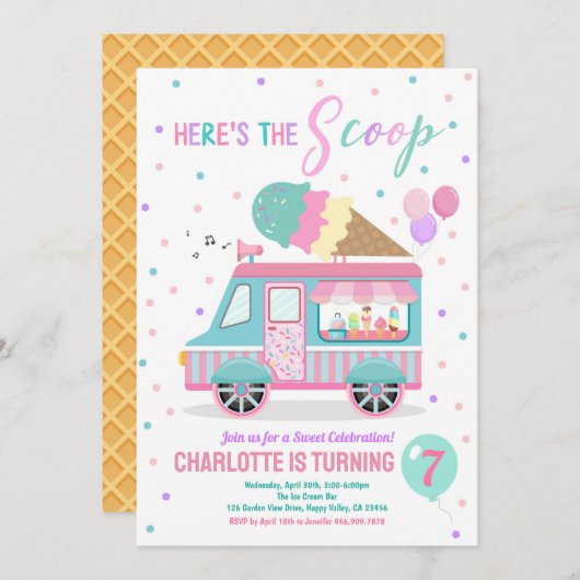 Ice Cream Truck Birthday Party Invitation Any Age Kaart (Voorkant / Achterkant)