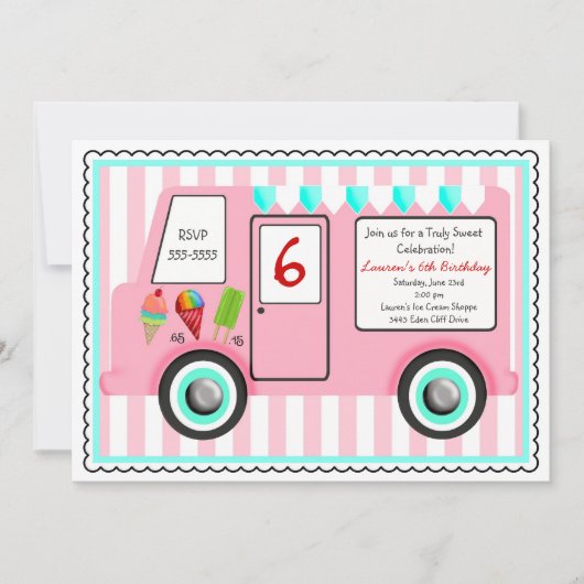 Ice Cream Truck Birthday Uitnodiging (Voorkant)