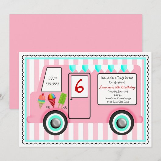 Ice Cream Truck Birthday Uitnodiging (Voorkant / Achterkant)