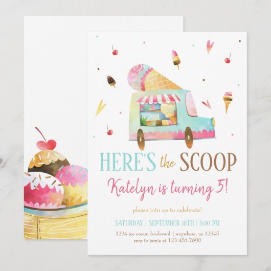 Ice Cream Truck Birthday Uitnodiging (Voorkant / Achterkant)