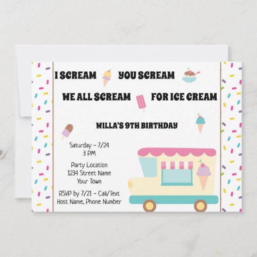 Ice Cream Truck Birthday Uitnodiging (Voorkant)