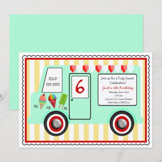 Ice Cream Truck Birthday Uitnodiging (Voorkant / Achterkant)