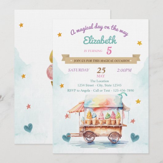 Ice Cream Truck, Cones, Birthday Kaart (Voorkant / Achterkant)
