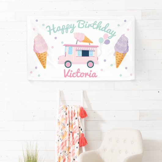 Ice Cream Truck & Cones Verjaardagsfeest Spandoek (Insitu)
