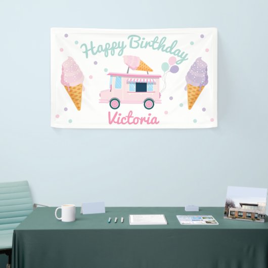 Ice Cream Truck & Cones Verjaardagsfeest Spandoek (Beurs)