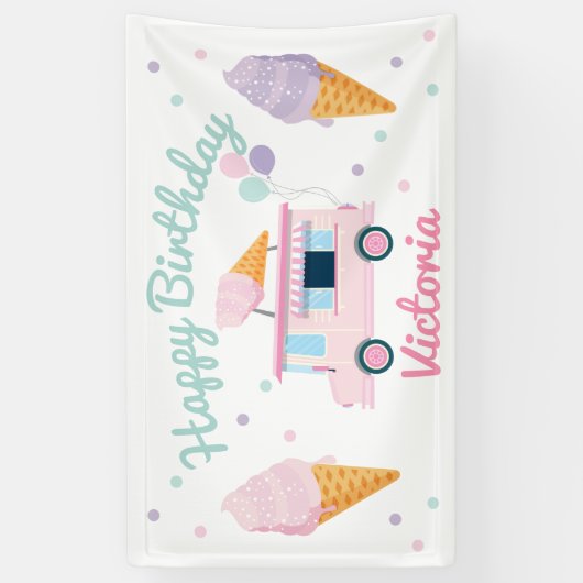 Ice Cream Truck & Cones Verjaardagsfeest Spandoek (Verticaal)