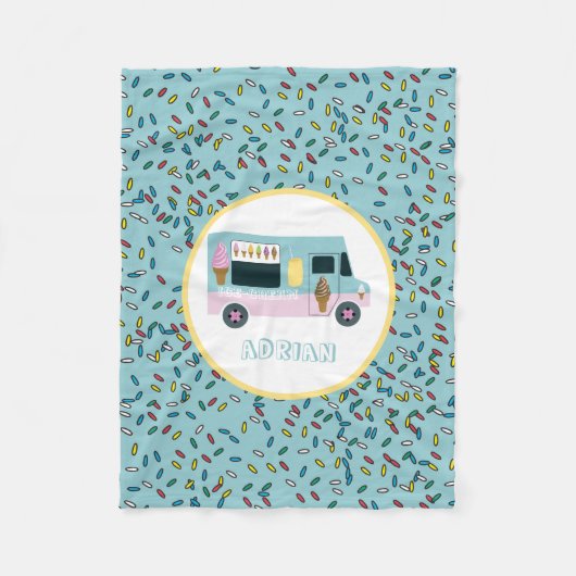 Ice Cream Truck Design Aangepaste naam Fleece Deken (Voorkant)