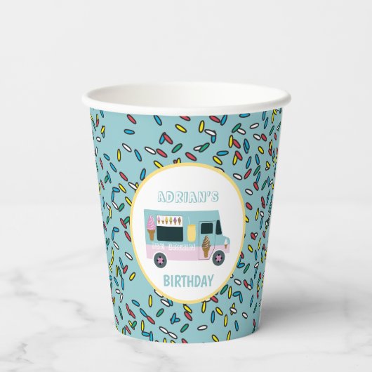 Ice Cream Truck Design Birthday Papieren Bekers (Achterkant)