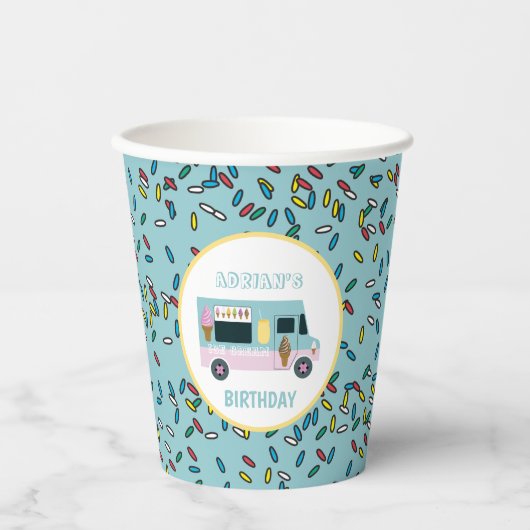 Ice Cream Truck Design Birthday Papieren Bekers (Voorkant)