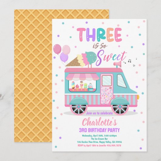 Ice Cream Truck Drie is zo lief 3e verjaardag Kaart (Voorkant / Achterkant)