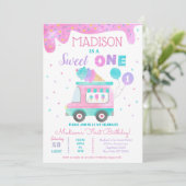 Ice Cream Truck First 1st Birthday Invitations Kaart (Staand voorkant)