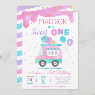 Ice Cream Truck First 1st Birthday Invitations Kaart