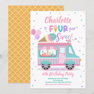 Ice Cream Truck Fourever Lief 4e Verjaardagsfeest Kaart