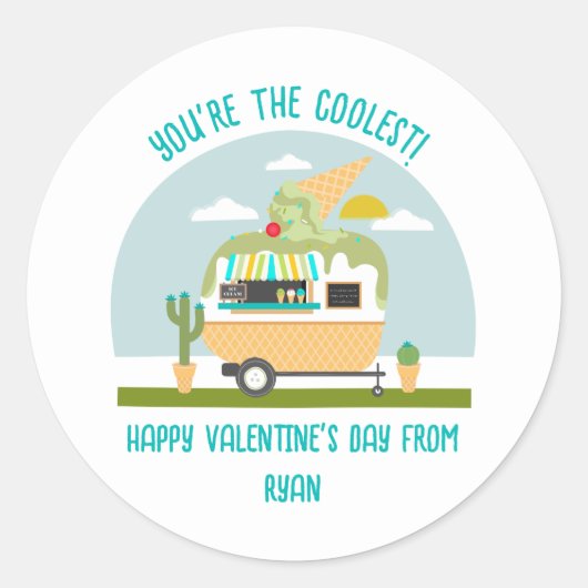 Ice Cream Truck Groene Klaslokaal Valentijn Ronde Sticker (Voorkant)
