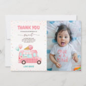 Ice Cream Truck Hier is de Scoop Verjaardag Foto Bedankkaart (Voorkant)