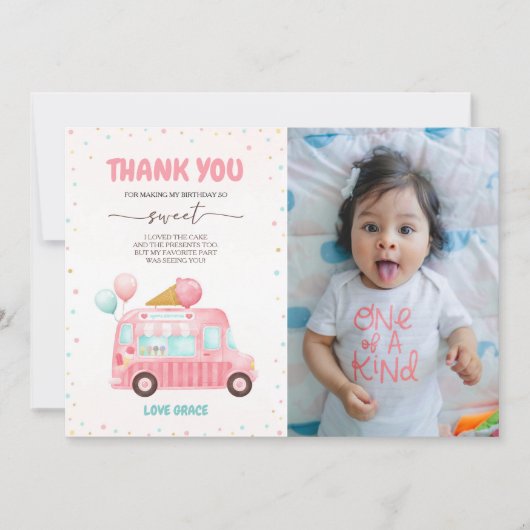 Ice Cream Truck Hier is de Scoop Verjaardag Foto Bedankkaart (Voorkant)