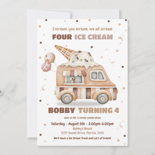 Ice Cream Truck Jongen Verjaardag Uitnodigen Kaart (Voorkant)