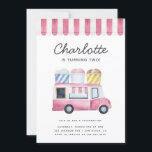 Ice Cream Truck Kids Birthday Party Moderne Roze Kaart<br><div class="desc">Ice Cream Truck Kids Birthday Party Modern Pink InvitationBericht me voor om het even welke noodzakelijke aanpassingen.</div>