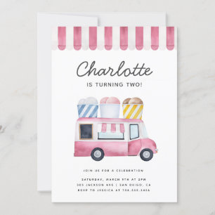 Ice Cream Truck Kids Birthday Party Moderne Roze Kaart