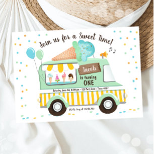 Ice Cream Truck Mint Blue Boy Eerste Verjaardag Kaart