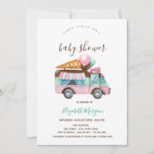 Ice Cream Truck Pink Striped Baby shower Kaart (Voorkant)