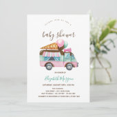 Ice Cream Truck Pink Striped Baby shower Kaart (Staand voorkant)