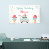 Ice Cream Truck Red Blue Boy Verjaardag Achtergron Spandoek (Beurs)