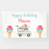 Ice Cream Truck Red Blue Boy Verjaardag Achtergron Spandoek (Horizontaal)