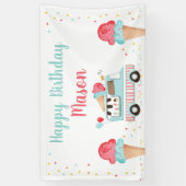 Ice Cream Truck Red Blue Boy Verjaardag Achtergron Spandoek (Verticaal)