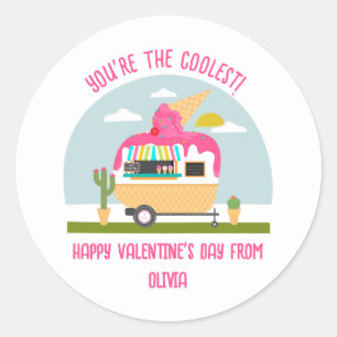 Ice Cream Truck Roze Klaslokaal Valentijn Ronde Sticker