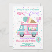 Ice Cream Truck Schreeuw Vier Ice Cream 4e Verjaar Kaart (Voorkant)