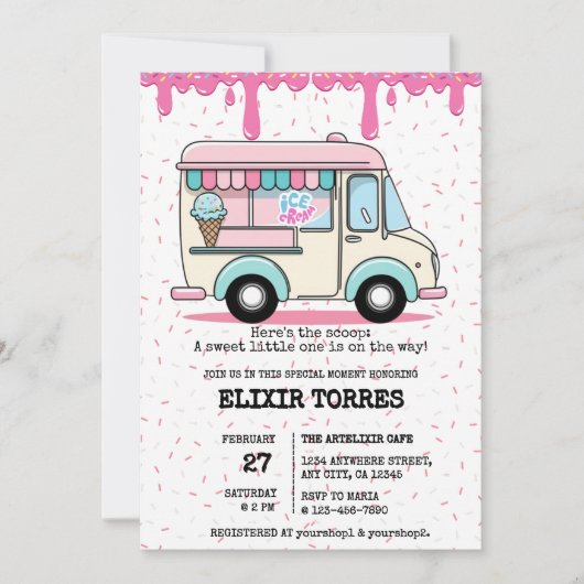 Ice Cream Truck Scoop Sprinkles Baby shower Kaart (Voorkant)