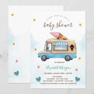 Ice Cream Truck Stars Hearts Baby shower Kaart