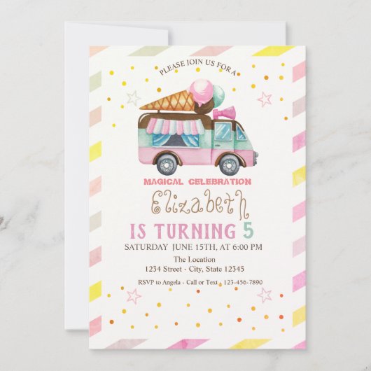 Ice Cream Truck Stried Birthday Kaart (Voorkant)