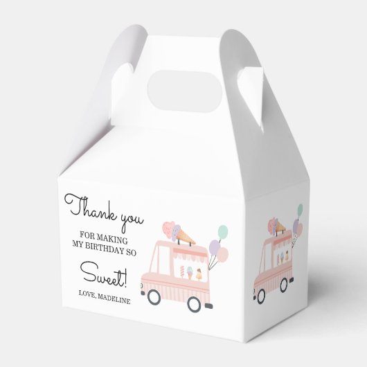 Ice Cream Truck Summer 1st Girl Birthday Favor Box Bedankdoosjes (Voorkant Zijde)